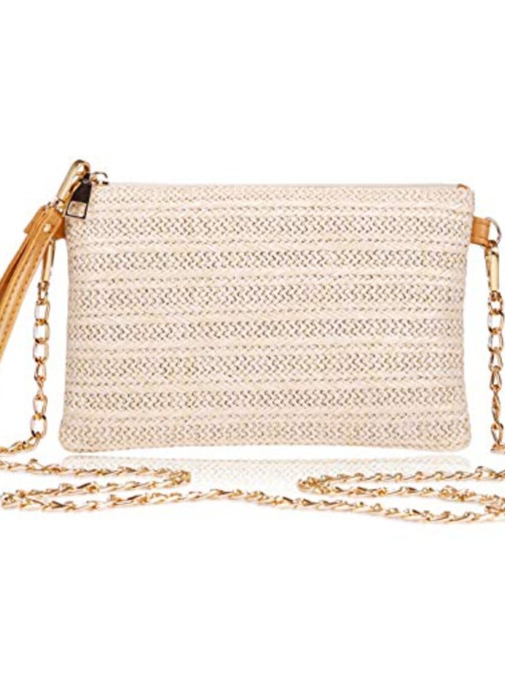 Straw Clutch Bag Boho Summer Beach Purse Zipper Wristlet for Women